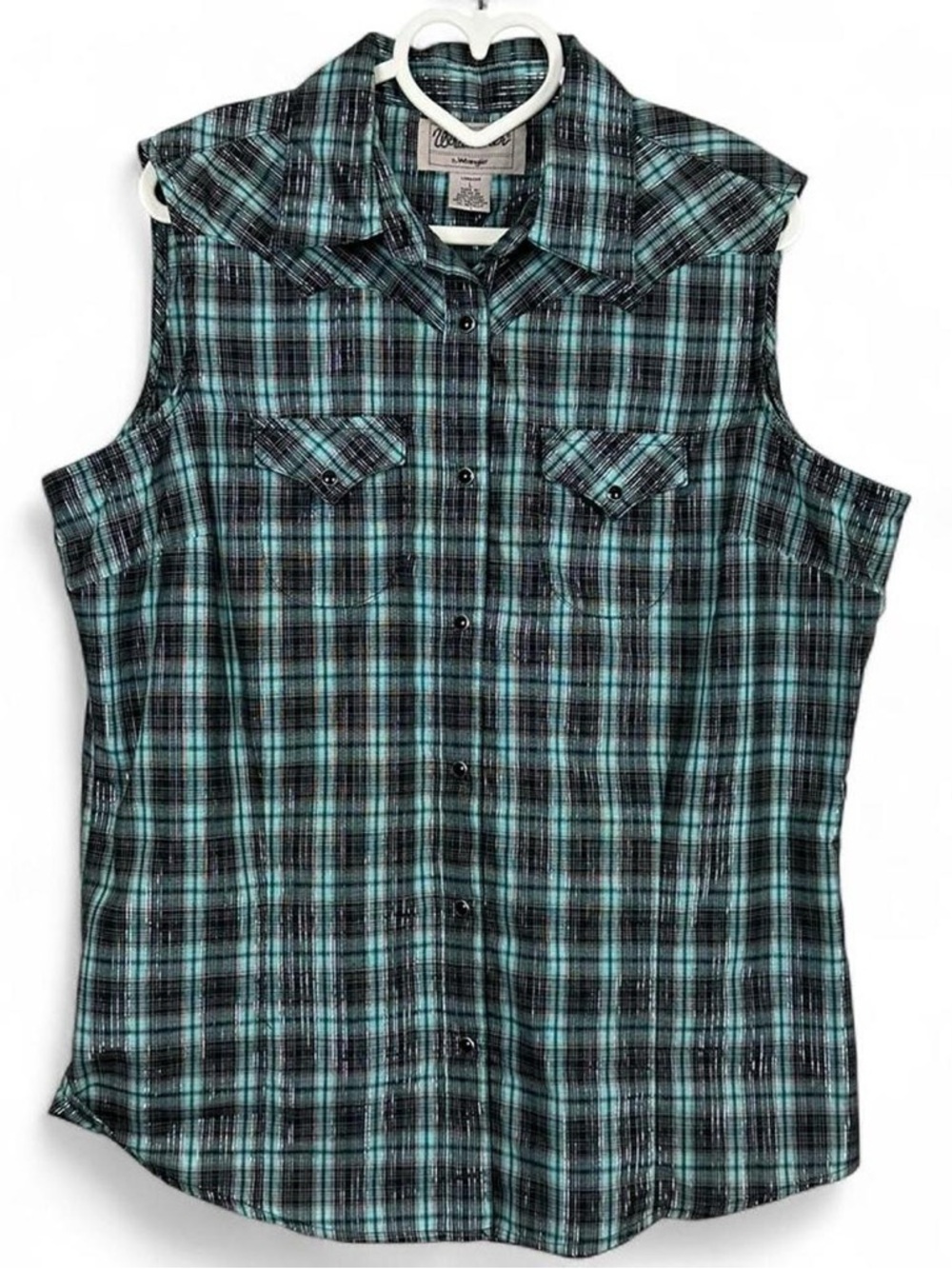 Wrangler Teal & Black Plaid Button-Up Shirt